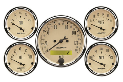 AutoMeter Autometer Antique Beige 5-Gauge Kit 3-1/8in Electrical Speedometer 190KPH - Gauges & Pods