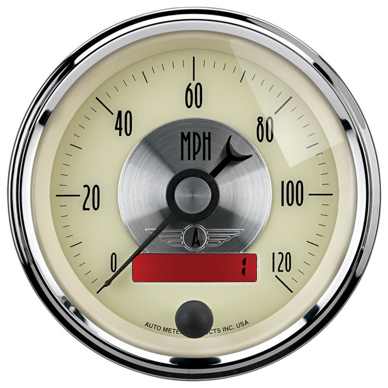 AutoMeter Gauge Speedo 3-3/8in. 120MPH Elec. Program W/Lcd Odo Prestige Antq. Ivory - Gauges & Pods