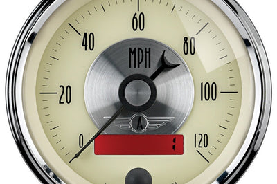 AutoMeter Gauge Speedo 3-3/8in. 120MPH Elec. Program W/Lcd Odo Prestige Antq. Ivory - Gauges & Pods