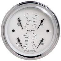 AutoMeter Autometer Old Tyme White 3-3/8in Short Sweep Electric Quad Gauge-Oil Press 0-100 PSI/Water Temp100- - Gauges