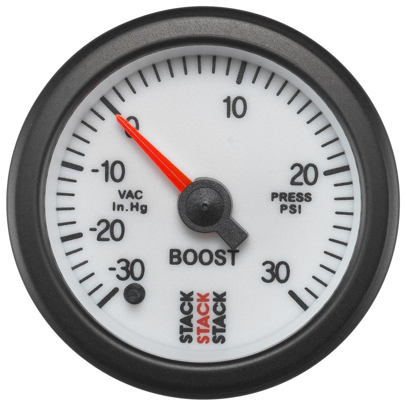 AutoMeter Autometer Stack 52mm -30INHG to + 30 PSI (Incl T-Fitting) Pro Stepper Motor Boost Press Gauge - White