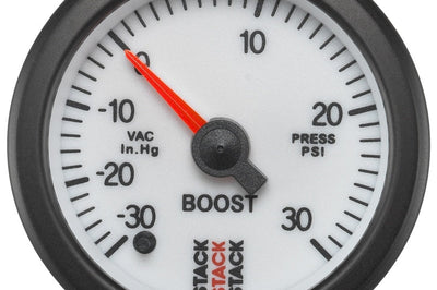 AutoMeter Autometer Stack 52mm -30INHG to + 30 PSI (Incl T-Fitting) Pro Stepper Motor Boost Press Gauge - White