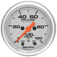 AutoMeter Autometer Ultra-Lite 52mm 0-100 PSI Fuel Pressure w/ Peak Memory Warning Gauge - Gauges & Pods
