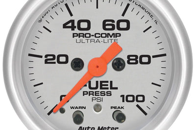 AutoMeter Autometer Ultra-Lite 52mm 0-100 PSI Fuel Pressure w/ Peak Memory Warning Gauge - Gauges & Pods