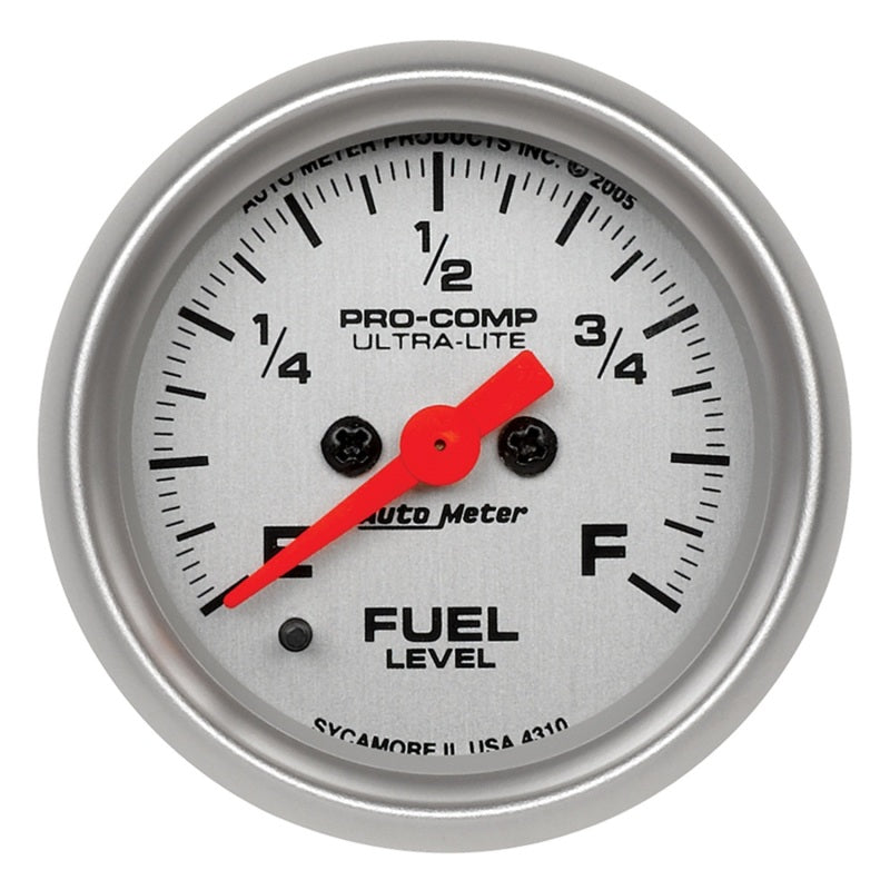AutoMeter Autometer Ultra-Lite 52mm 0-280 ohm Adj Full Sweep Electronic Fuel Level Programmable Empty-Full Ga - Gauges