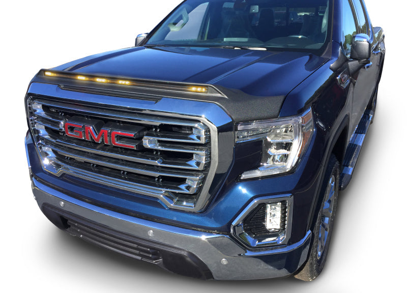 AVS 19-22 GMC Sierra 1500 Aeroskin Low Profile Hood Shield w/ Lights - Black - Deflectors