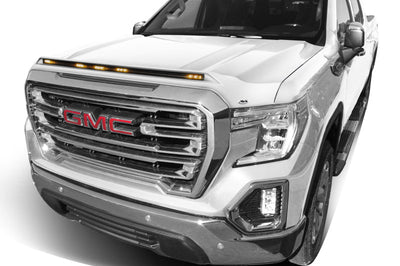 AVS 19-22 GMC Sierra Aeroskin Low Profile Hood Shield w/ Lights - White Frost Tricoat - Deflectors