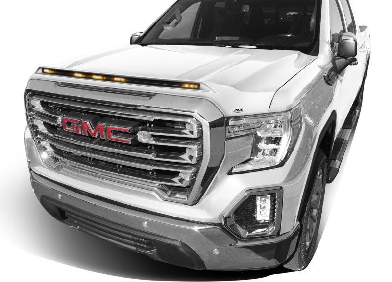 AVS 19-22 GMC Sierra Aeroskin Low Profile Hood Shield w/ Lights - White Frost Tricoat - Deflectors