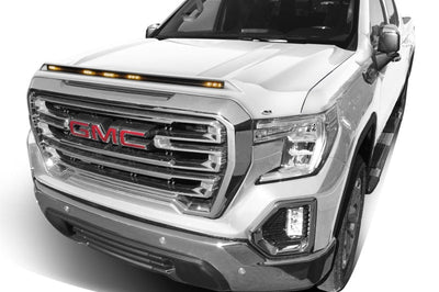 AVS 19-22 GMC Sierra Aeroskin Low Profile Hood Shield w/ Lights - White Frost Tricoat - Deflectors