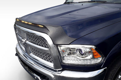 AVS 2009-2018 Dodge Ram 1500 (Excl Sport / Rebel) Aeroskin Low Profile Hood Shield w/ Lights - Black - Deflectors