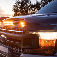 AVS 2009-2018 Dodge Ram 1500 (Excl Sport / Rebel) Aeroskin Low Profile Hood Shield w/ Lights - Black - Deflectors