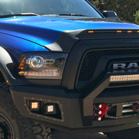 AVS 2009-2018 Dodge Ram 1500 (Excl Sport / Rebel) Aeroskin Low Profile Hood Shield w/ Lights - Black - Deflectors