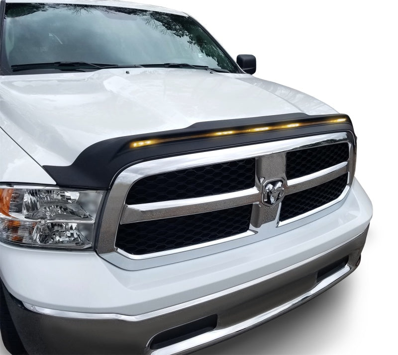AVS 2009-2018 Dodge Ram 1500 (Excl Sport / Rebel) Aeroskin Low Profile Hood Shield w/ Lights - Black - Deflectors