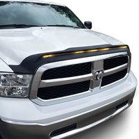 AVS 2009-2018 Dodge Ram 1500 (Excl Sport / Rebel) Aeroskin Low Profile Hood Shield w/ Lights - Black - Deflectors