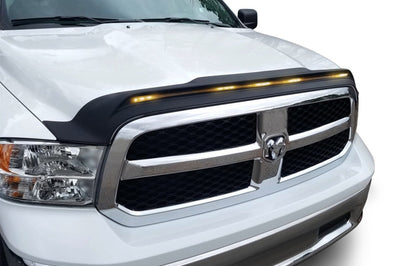 AVS 2009-2018 Dodge Ram 1500 (Excl Sport / Rebel) Aeroskin Low Profile Hood Shield w/ Lights - Black - Deflectors
