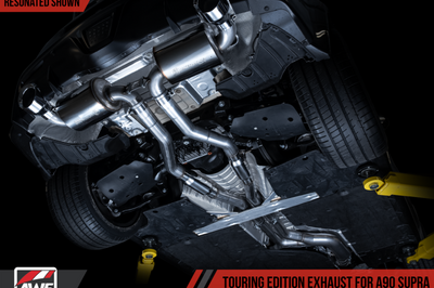 AWE Tuning 2020 Toyota Supra A90 Resonated Touring Edition Exhaust - 5in Chrome Silver Tips - Mufflers &