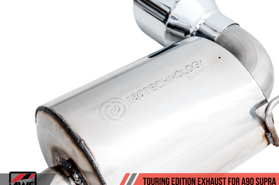 AWE Tuning 2020 Toyota Supra A90 Resonated Touring Edition Exhaust - 5in Chrome Silver Tips - Mufflers &
