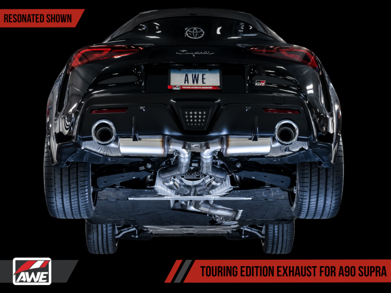 AWE Tuning 2020 Toyota Supra A90 Resonated Touring Edition Exhaust - 5in Chrome Silver Tips - Mufflers &