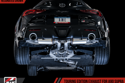 AWE Tuning 2020 Toyota Supra A90 Resonated Touring Edition Exhaust - 5in Chrome Silver Tips - Mufflers &