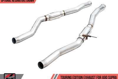 AWE Tuning 2020 Toyota Supra A90 Resonated Touring Edition Exhaust - 5in Chrome Silver Tips - Mufflers &