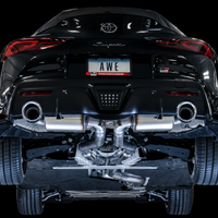 AWE Tuning 2020 Toyota Supra A90 Resonated Touring Edition Exhaust - 5in Chrome Silver Tips - Mufflers &