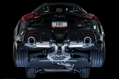 AWE Tuning 2020 Toyota Supra A90 Resonated Touring Edition Exhaust - 5in Chrome Silver Tips - Mufflers &