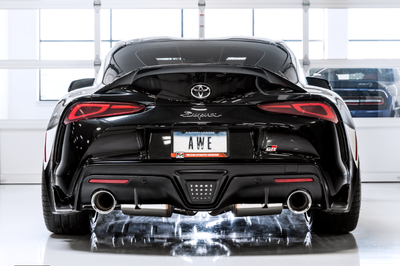 AWE Tuning 2020 Toyota Supra A90 Resonated Touring Edition Exhaust - 5in Chrome Silver Tips - Mufflers &