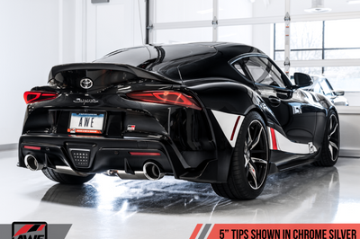 AWE Tuning 2020 Toyota Supra A90 Resonated Touring Edition Exhaust - 5in Chrome Silver Tips - Mufflers &