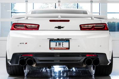 AWE Tuning 16-19 Chevrolet Camaro SS Axle-back Exhaust - Track Edition (Quad Diamond Black Tips) - Mufflers & Tips