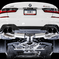 AWE Tuning 2019 + BMW M340i (G20) Non-Resonated Touring Edition Exhaust - Quad Diamond Black Tips - Mufflers &