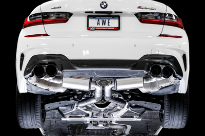 AWE Tuning 2019 + BMW M340i (G20) Non-Resonated Touring Edition Exhaust - Quad Diamond Black Tips - Mufflers &