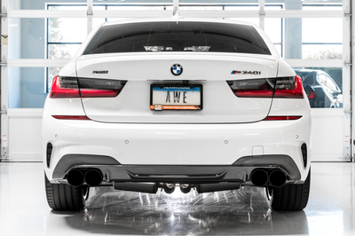 AWE Tuning 2019 + BMW M340i (G20) Non-Resonated Touring Edition Exhaust - Quad Diamond Black Tips - Mufflers &
