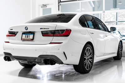 AWE Tuning 2019 + BMW M340i (G20) Non-Resonated Touring Edition Exhaust - Quad Diamond Black Tips - Mufflers &