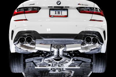 AWE Tuning 2019 + BMW M340i (G20) Non-Resonated Touring Edition Exhaust - Quad Diamond Black Tips - Mufflers &