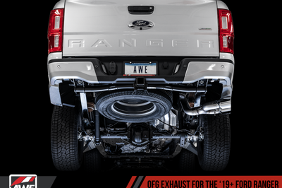 AWE Tuning 2019 + Ford Ranger 0FG Performance Exhaust System w/Chrome Silver Tips & Bash Guard - Mufflers