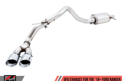 AWE Tuning 2019 + Ford Ranger 0FG Performance Exhaust System w/Chrome Silver Tips & Bash Guard - Mufflers