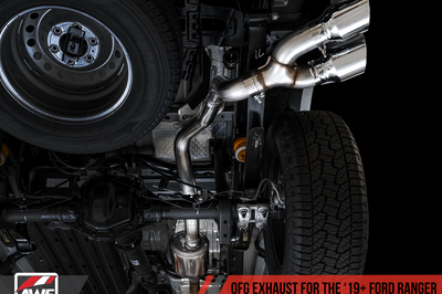 AWE Tuning 2019 + Ford Ranger 0FG Performance Exhaust System w/Chrome Silver Tips & Bash Guard - Mufflers