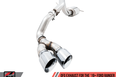 AWE Tuning 2019 + Ford Ranger 0FG Performance Exhaust System w/Chrome Silver Tips & Bash Guard - Mufflers