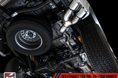AWE Tuning 2019 + Ford Ranger 0FG Performance Exhaust System w/Chrome Silver Tips & Bash Guard - Mufflers