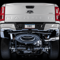 AWE Tuning 2019 + Ford Ranger 0FG Performance Exhaust System w/Chrome Silver Tips & Bash Guard - Mufflers