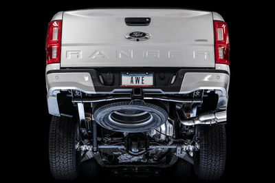 AWE Tuning 2019 + Ford Ranger 0FG Performance Exhaust System w/Chrome Silver Tips & Bash Guard - Mufflers