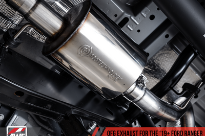 AWE Tuning 2019 + Ford Ranger 0FG Performance Exhaust System w/Chrome Silver Tips & Bash Guard - Mufflers