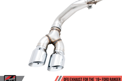 AWE Tuning 2019 + Ford Ranger 0FG Performance Exhaust System w/Chrome Silver Tips & Bash Guard - Mufflers