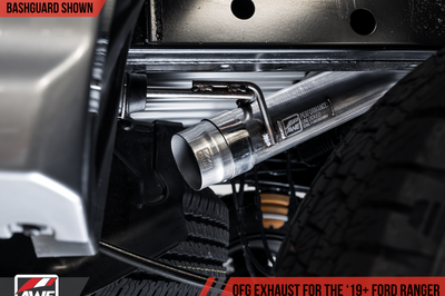 AWE Tuning 2019 + Ford Ranger 0FG Performance Exhaust System w/Chrome Silver Tips & Bash Guard - Mufflers