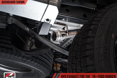 AWE Tuning 2019 + Ford Ranger 0FG Performance Exhaust System w/Chrome Silver Tips & Bash Guard - Mufflers