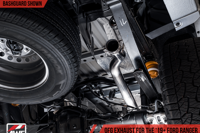AWE Tuning 2019 + Ford Ranger 0FG Performance Exhaust System w/Chrome Silver Tips & Bash Guard - Mufflers