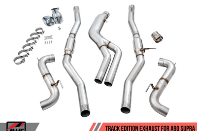 AWE Tuning 2020 Toyota Supra A90 Track Edition Exhaust - 5in Chrome Silver Tips - Mufflers &