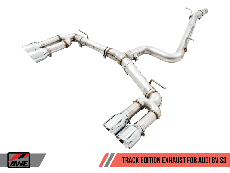 AWE Tuning Audi 8V S3 Track Edition Exhaust w/Chrome Silver Tips 102mm - Mufflers &