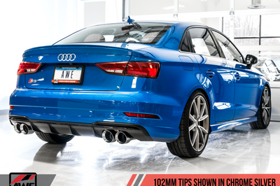 AWE Tuning Audi 8V S3 Track Edition Exhaust w/Chrome Silver Tips 102mm - Mufflers &