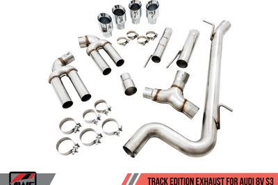 AWE Tuning Audi 8V S3 Track Edition Exhaust w/Chrome Silver Tips 102mm - Mufflers &